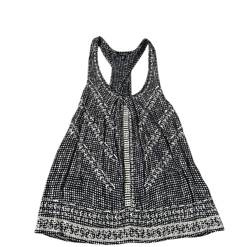 Lucky Brand Navy and White Patterned & Embroidered Tank Top XS